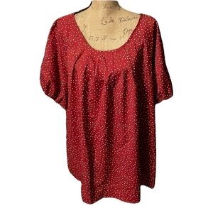 BloomChic Red scoop neck blouse with white polka dots. NWT.